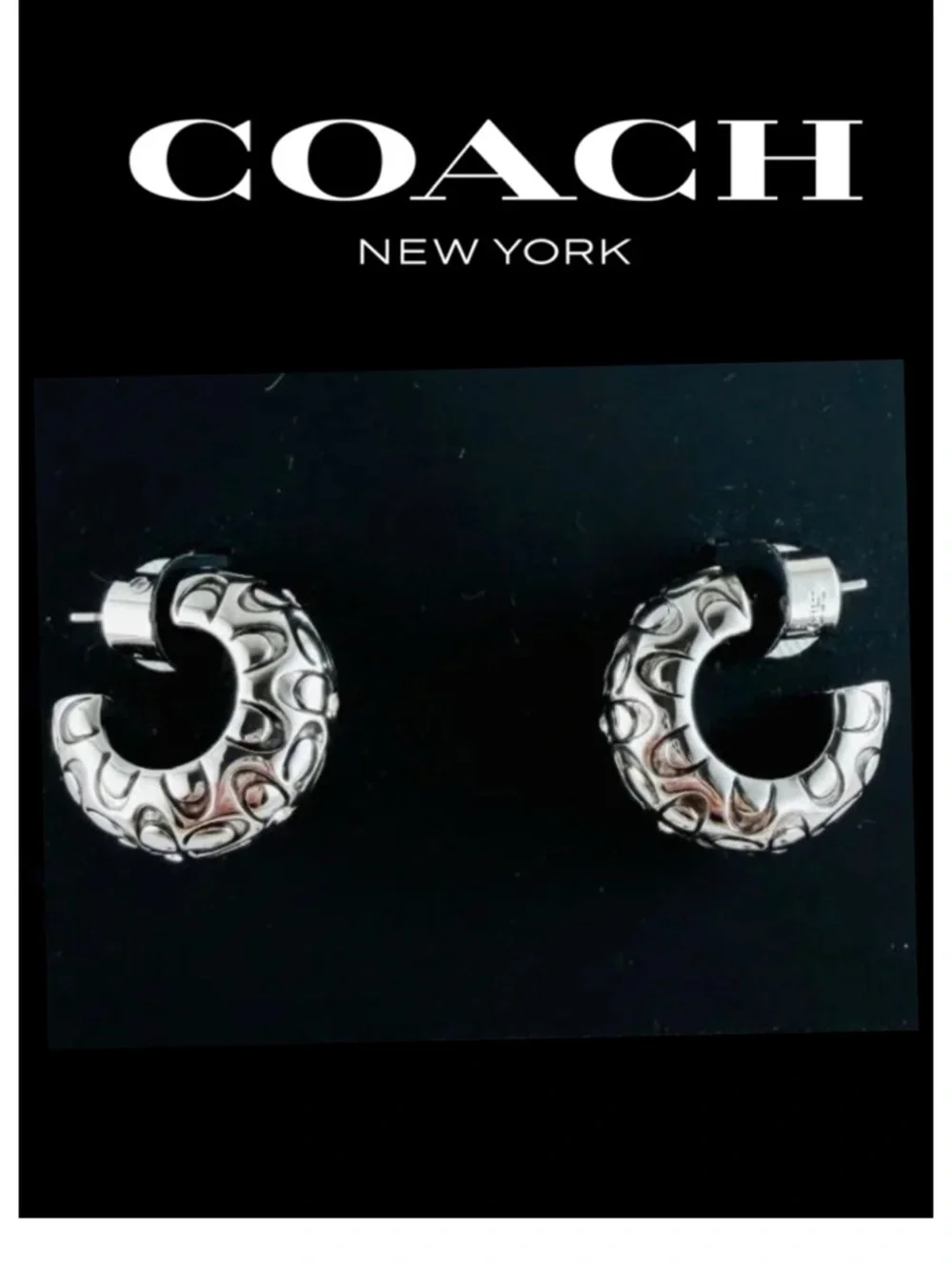 COACH Signature Quilted Chubby Huggie Earrings - Picture 4 of 7